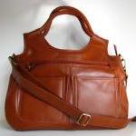 Leather Handbag Satchel Tote Btrown 