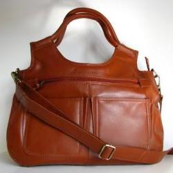 Leather Handbag Satchel Tote Btrown 